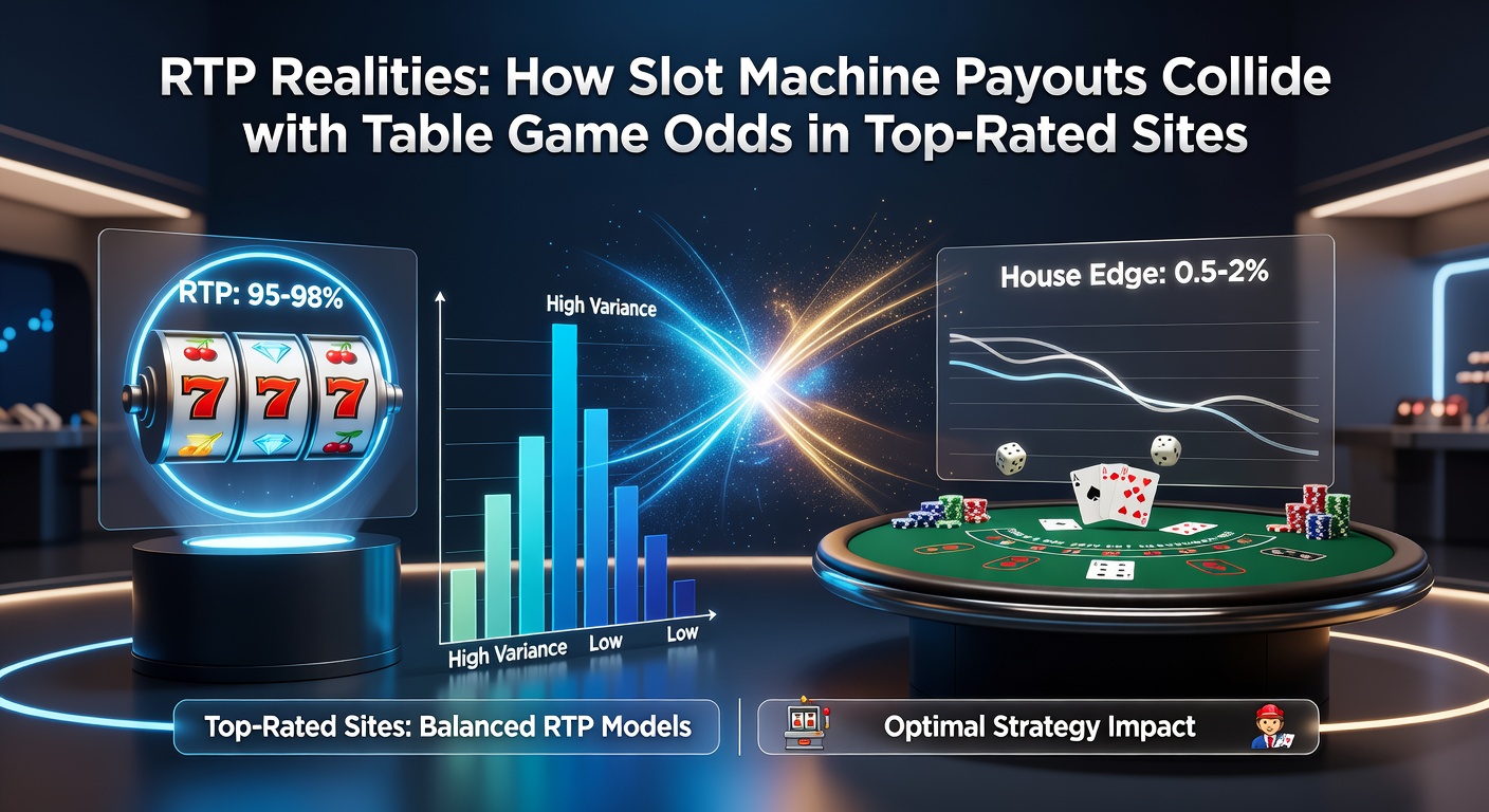 Comparative chart showing RTP bars for slots next to house edge pies for blackjack and roulette on a modern casino dashboard